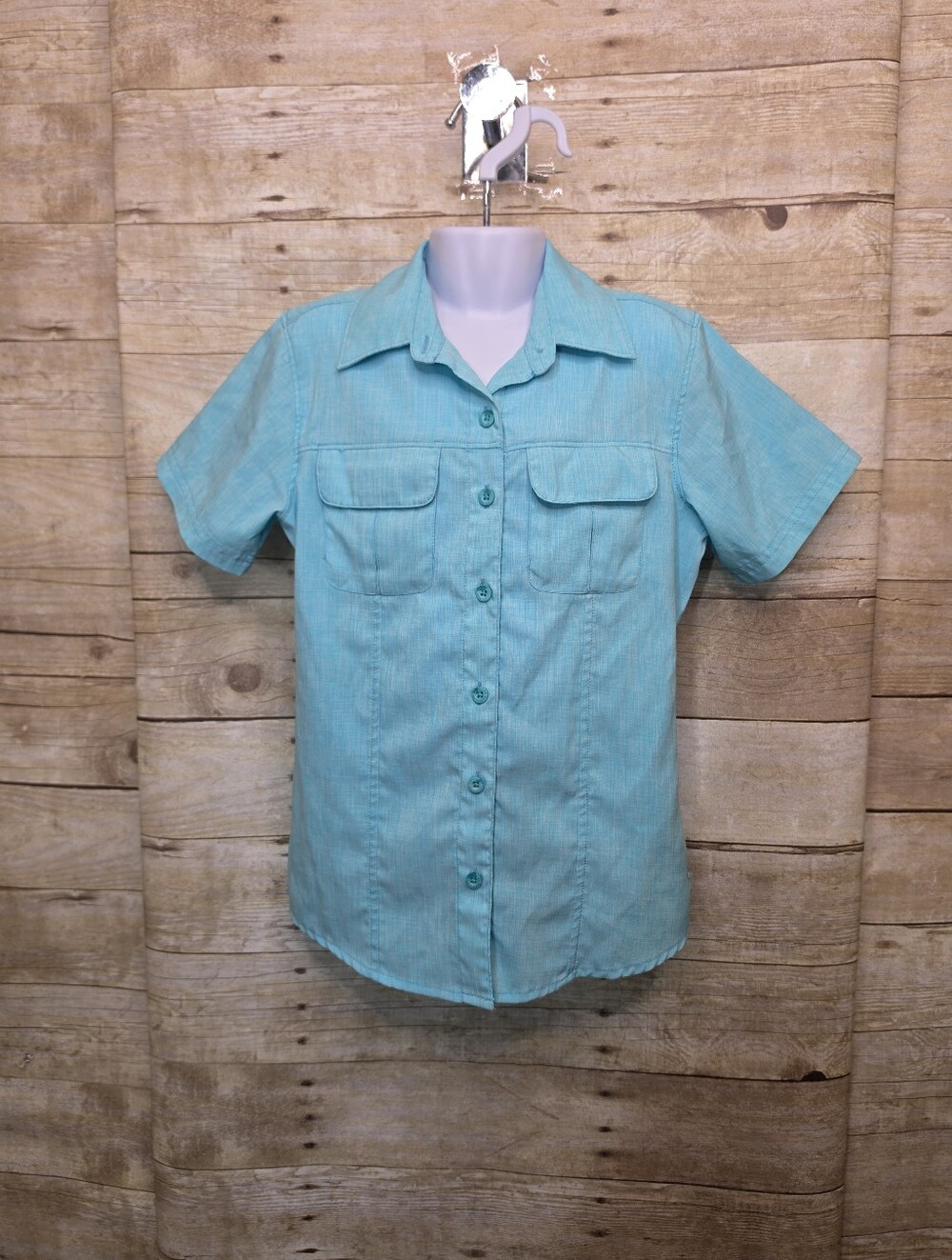 Kids Short Sleeve Button-Front Shirt - Aqua Blue